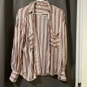 Free people striped satin like button up blouse